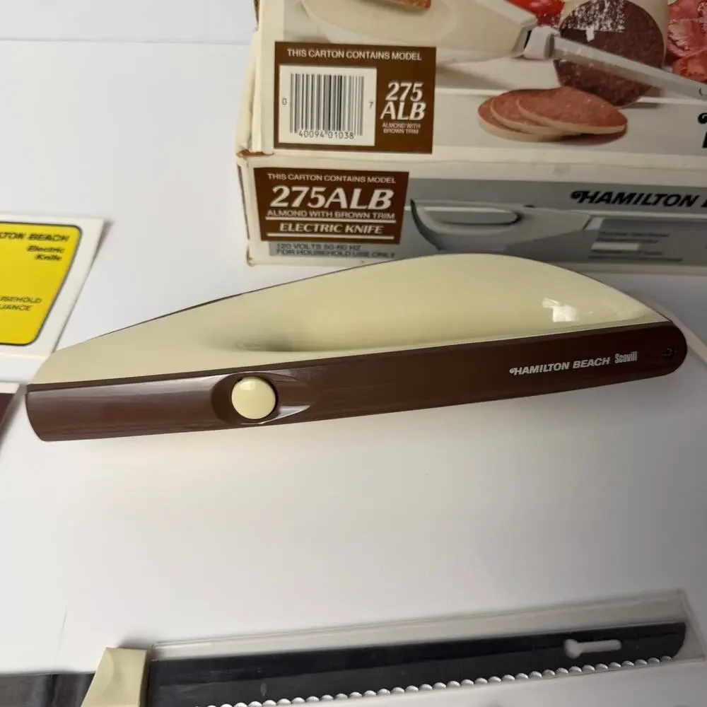 VTG Hamilton Beach 275ALB Electric Knife Almond Brown w Box Blades Retro Kitchen
